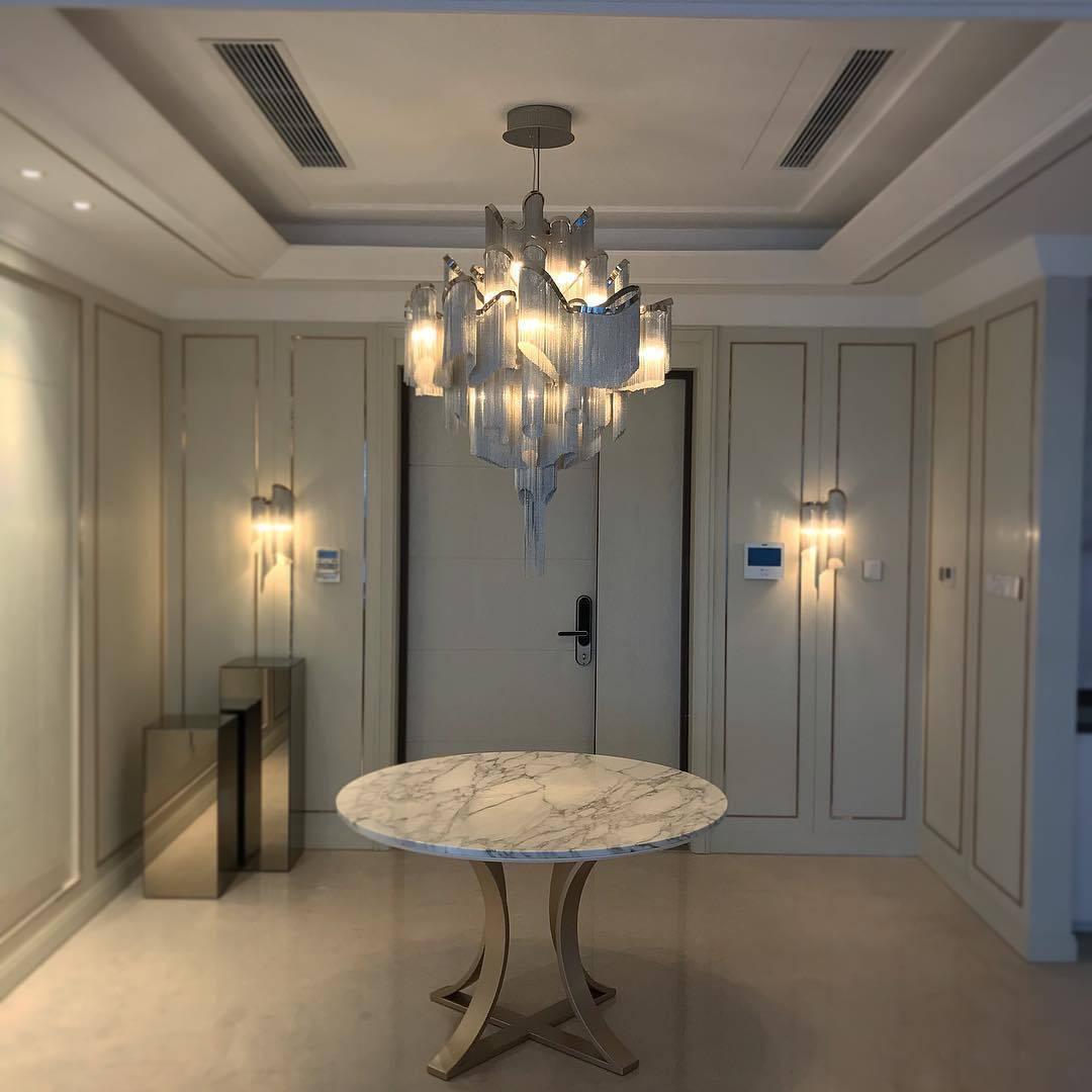 Post - Modern Extra Large Stainless Steel Long Tassel Chandelier - D59.1"*H59.1"SilverWarm Lightcasivra