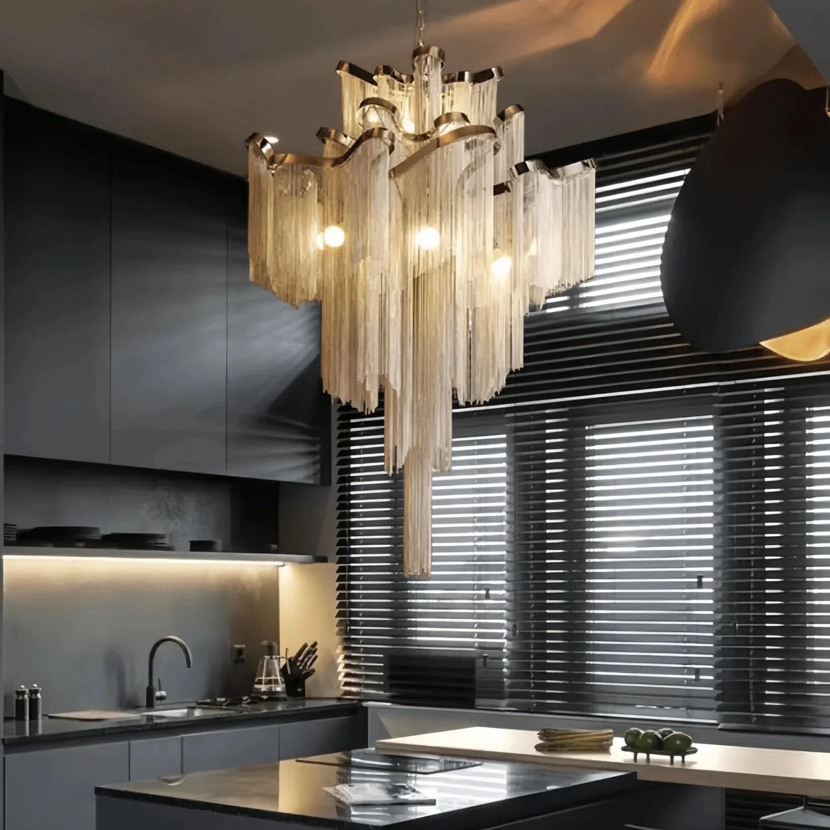 Post - Modern Extra Large Stainless Steel Long Tassel Chandelier - D47.2"*H47.2"SilverWarm Lightcasivra