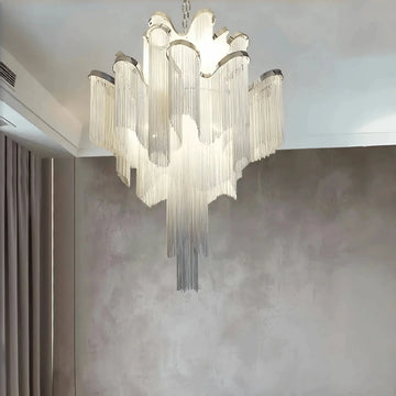 Post - Modern Extra Large Stainless Steel Long Tassel Chandelier - D39.4"*H39.4"SilverWarm Lightcasivra