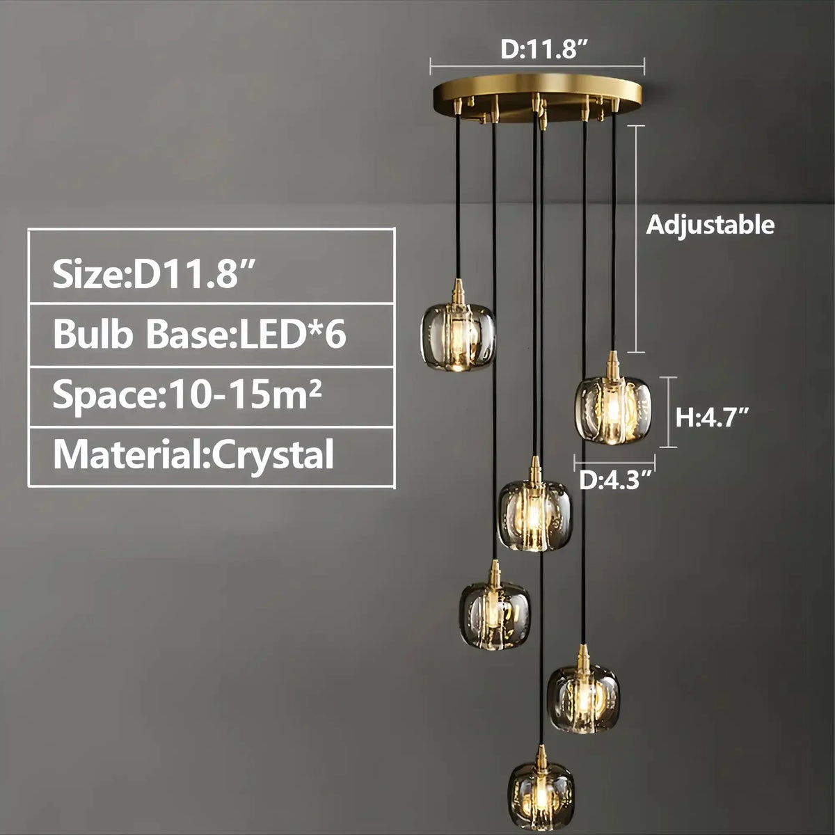 Post - modern Extra - long Pendant Light Fixtures for Staircase/High - ceiling Space/Foyer - 10 Lights: D15.8"AmberWarm Lightcasivra