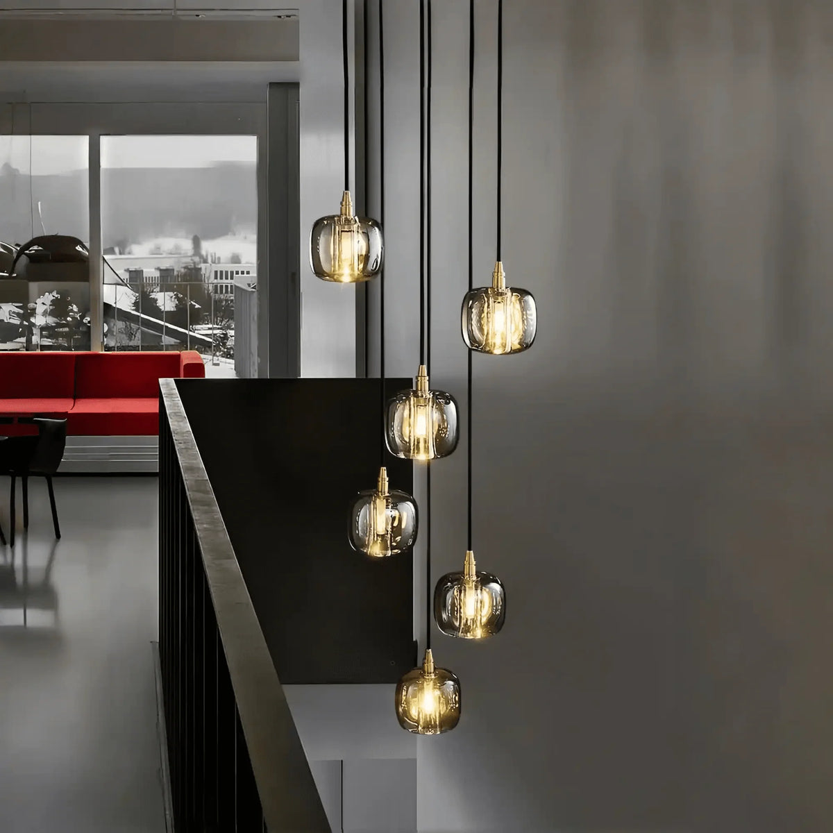 Post - modern Extra - long Pendant Light Fixtures for Staircase/High - ceiling Space/Foyer - 6 Lights: D11.8"AmberWarm Lightcasivra