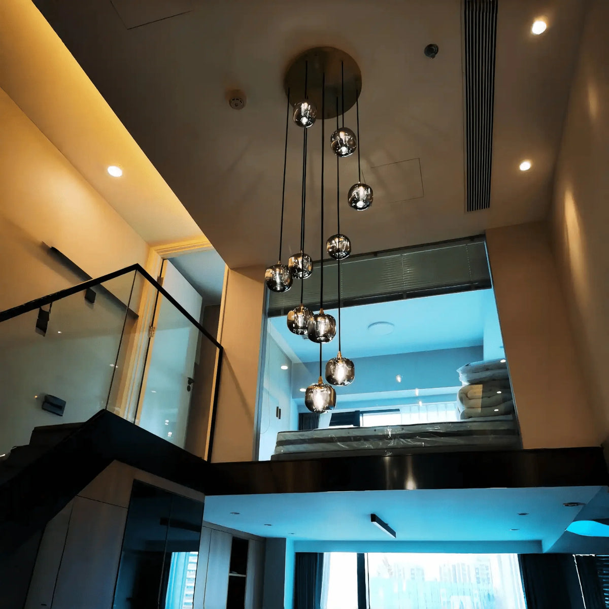 Post - modern Extra - long Pendant Light Fixtures for Staircase/High - ceiling Space/Foyer - 6 Lights: D11.8"AmberWarm Lightcasivra