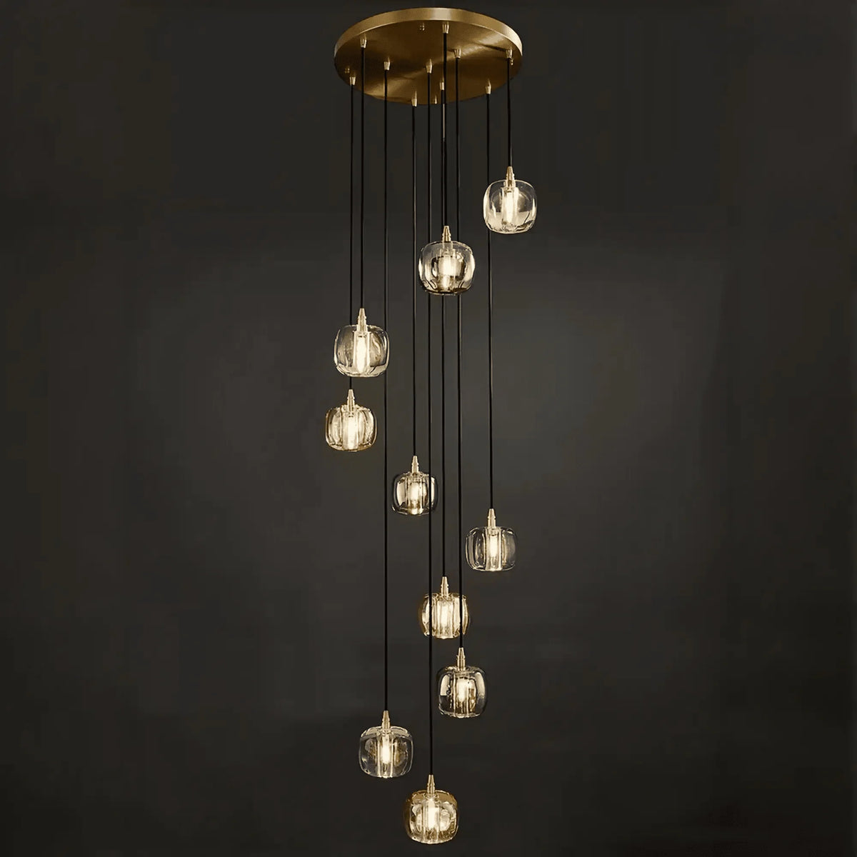 Post - modern Extra - long Pendant Light Fixtures for Staircase/High - ceiling Space/Foyer - 10 Lights: D15.8"AmberWarm Lightcasivra