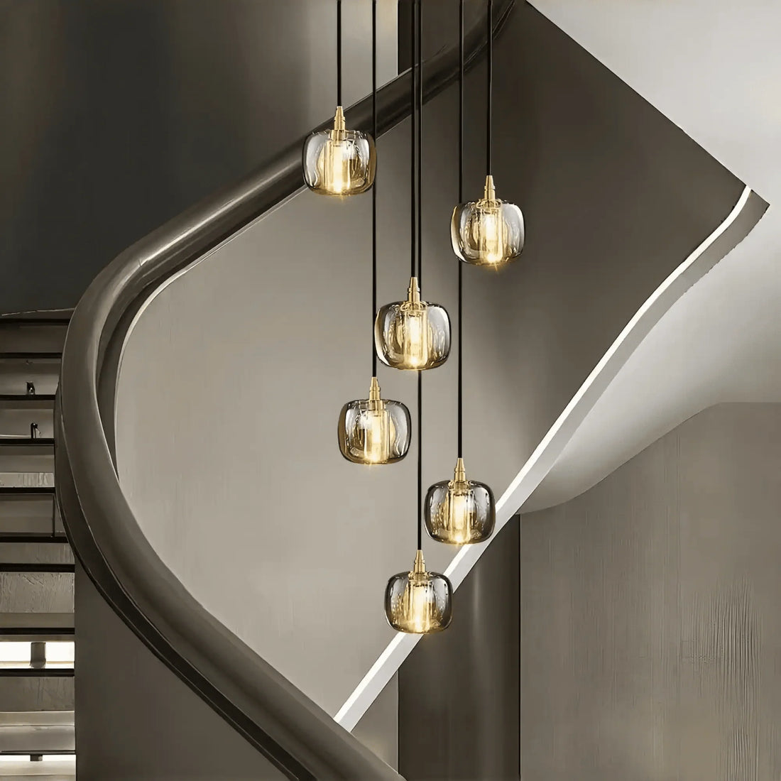 Post - modern Extra - long Pendant Light Fixtures for Staircase/High - ceiling Space/Foyer - 6 Lights: D11.8"AmberWarm Lightcasivra
