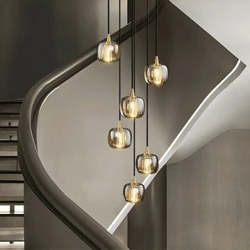 Post - modern Extra - long Pendant Light Fixtures for Staircase/High - ceiling Space/Foyer - 6 Lights: D11.8"AmberWarm Lightcasivra