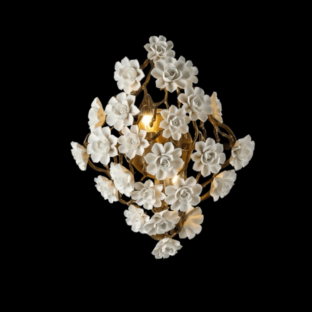 Post-Modern Light Luxury Brass and Ceramics Flower Art Wall Lamp-Wall lamp-casivra-casivra