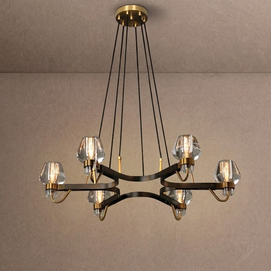 Post-modern Light Luxury Full Brass Chandelier for Living Room/Bedroom - 6 Lights: D30.7"*H8.7"/12kgClearWarm Lightcasivra
