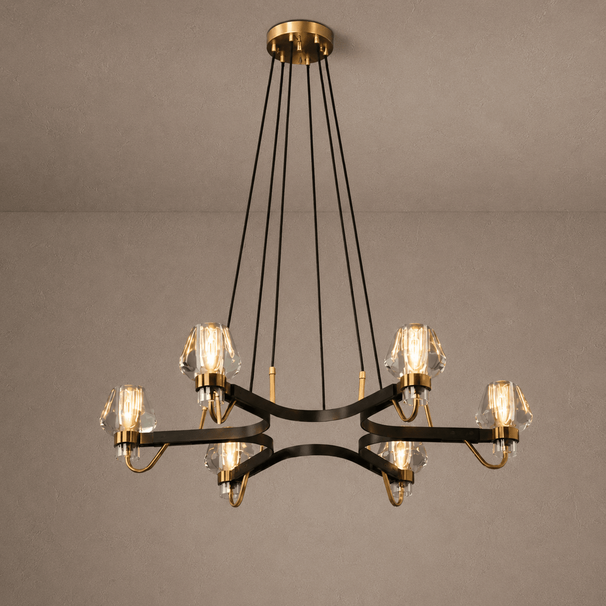Post-modern Light Luxury Full Brass Chandelier for Living Room/Bedroom - 6 Lights: D30.7"*H8.7"/12kgSmoky GreyWarm Lightcasivra