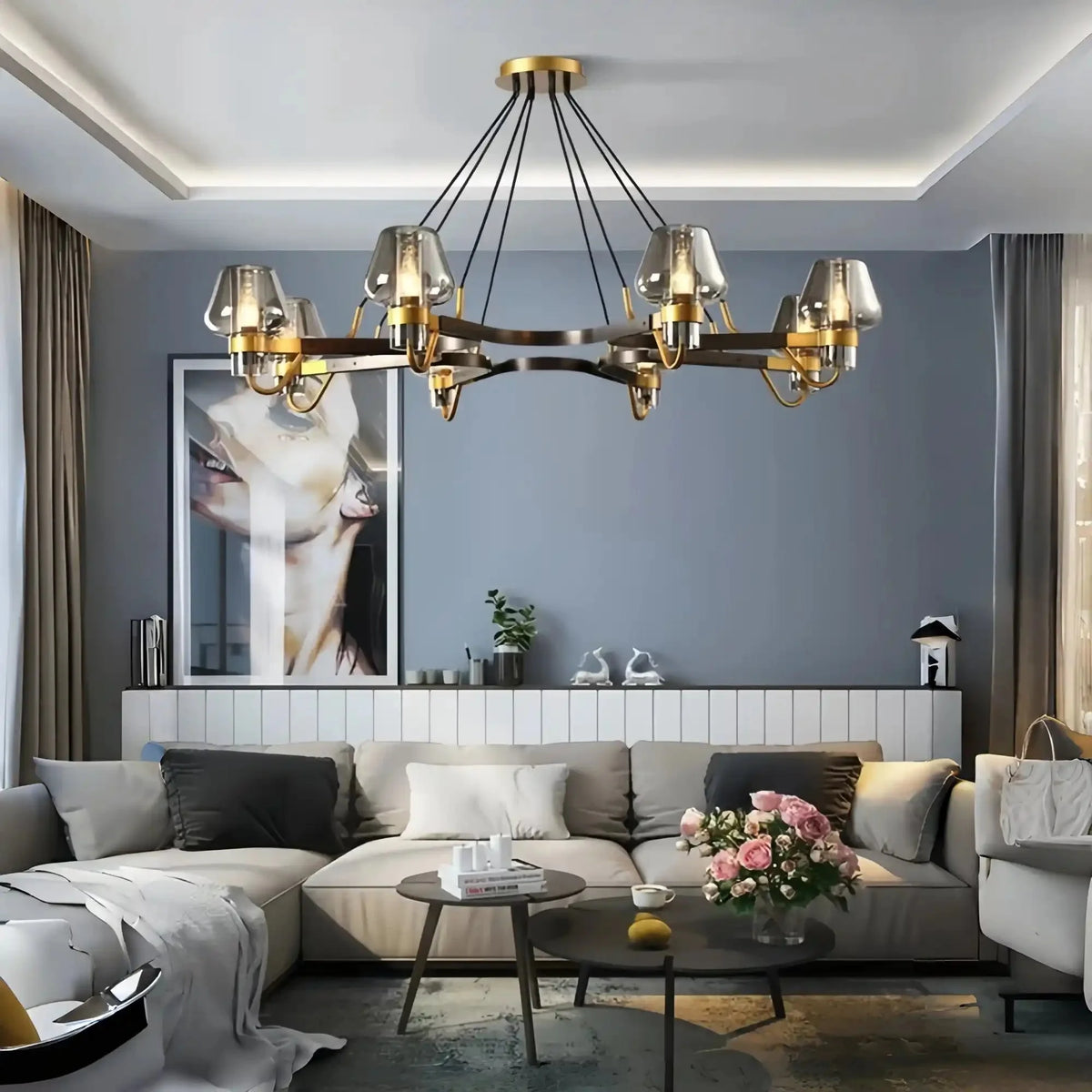 Post - modern Light Luxury Full Brass Chandelier for Living Room/Bedroom - 8 Lights: D39.4"*H8.7"ClearWarm Lightcasivra