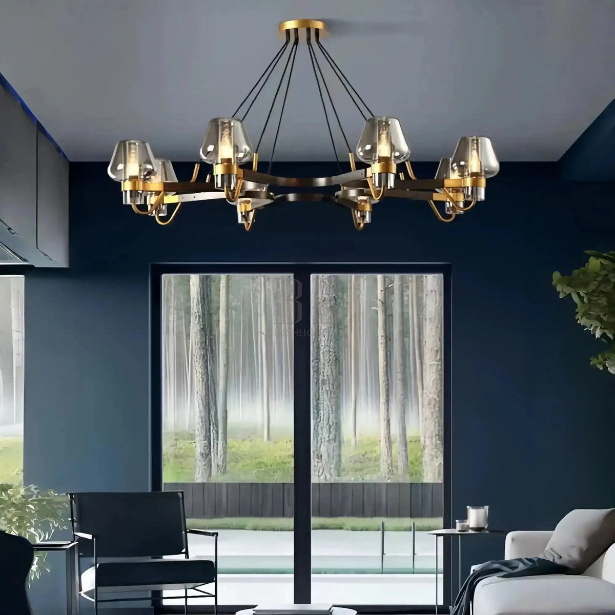 Post - modern Light Luxury Full Brass Chandelier for Living Room/Bedroom - 8 Lights: D39.4"*H8.7"Smoky GreyWarm Lightcasivra