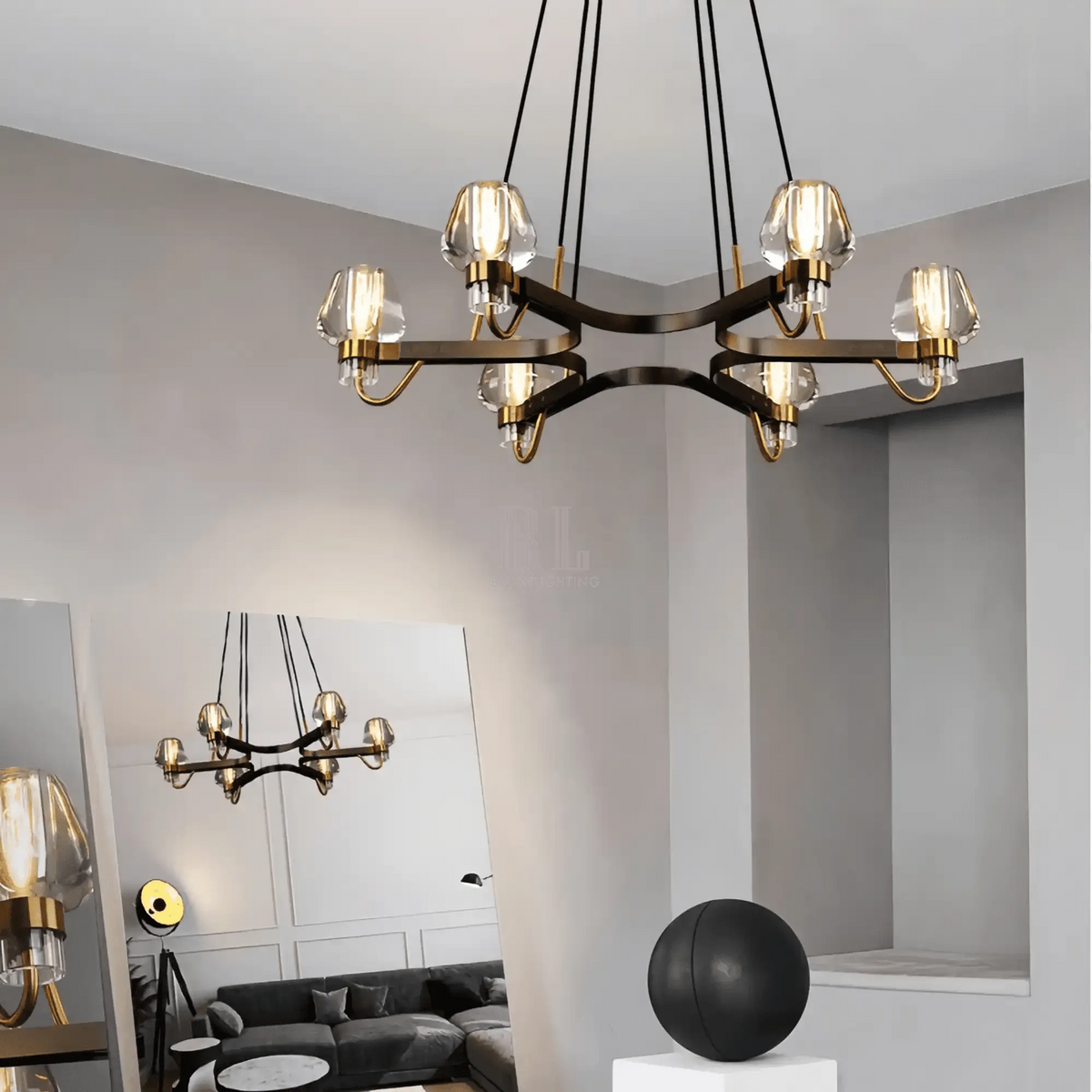 Post - modern Light Luxury Full Brass Chandelier for Living Room/Bedroom - 6 Lights: D35.8"*H8.7"/15kgSmoky GreyWarm Lightcasivra