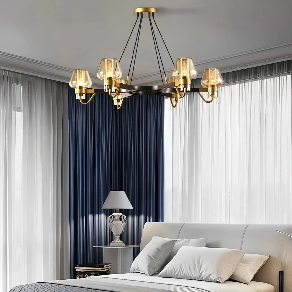 Post - modern Light Luxury Full Brass Chandelier for Living Room/Bedroom - 6 Lights: D30.7"*H8.7"/12kgSmoky GreyWarm Lightcasivra