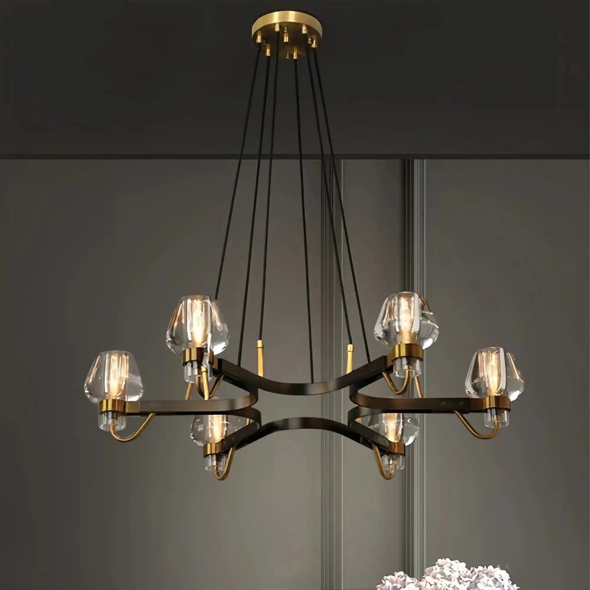 Post - modern Light Luxury Full Brass Chandelier for Living Room/Bedroom - 6 Lights: D30.7"*H8.7"/12kgClearWarm Lightcasivra