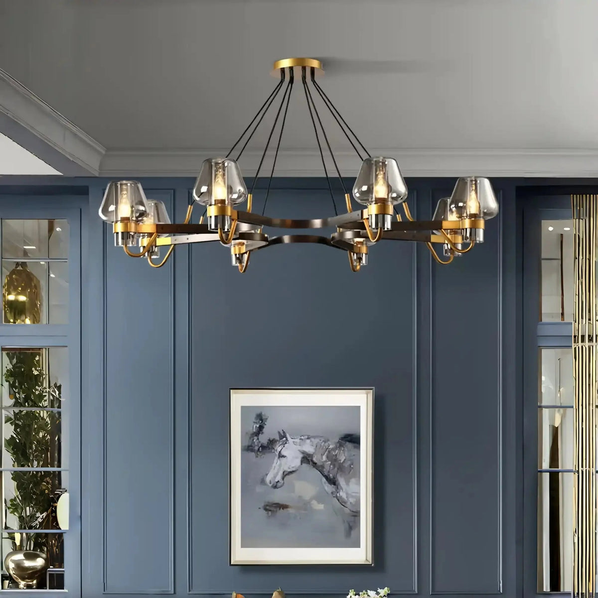 Post - modern Light Luxury Full Brass Chandelier for Living Room/Bedroom - 8 Lights: D39.4"*H8.7"ClearWarm Lightcasivra
