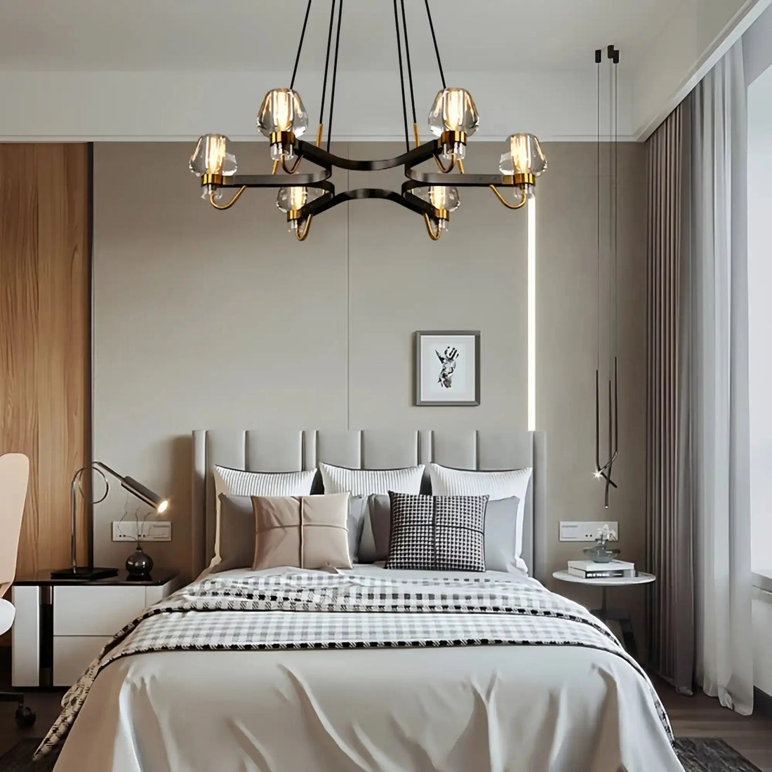 Post-modern Light Luxury Full Brass Chandelier for Living Room/Bedroom - 6 Lights: D30.7"*H8.7"/12kgClearWarm Lightcasivra