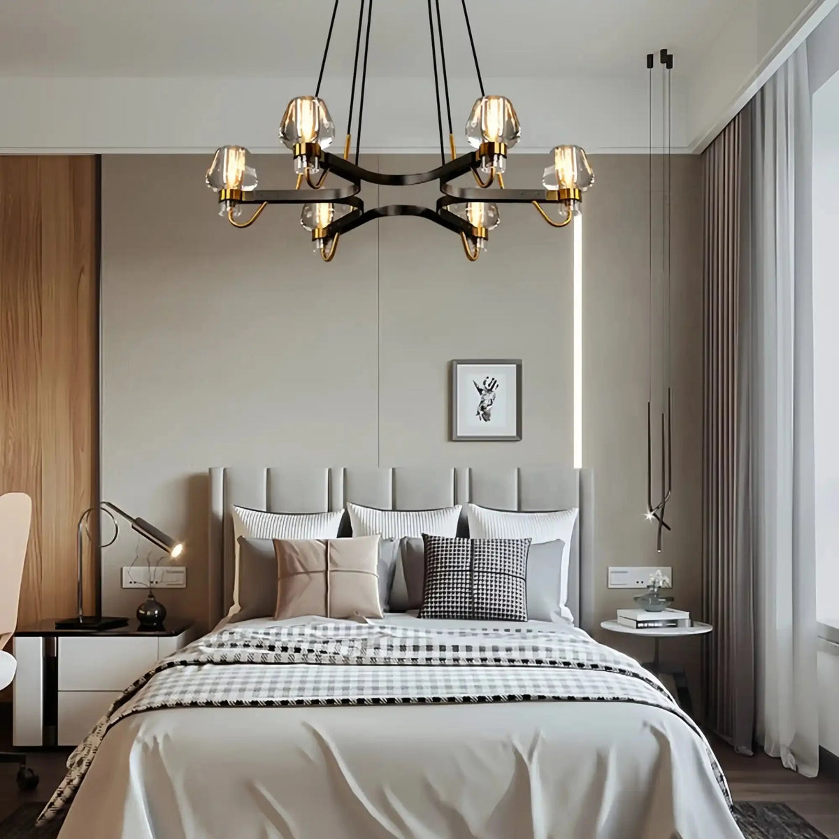 Post - modern Light Luxury Full Brass Chandelier for Living Room/Bedroom - 6 Lights: D35.8"*H8.7"/15kgClearWarm Lightcasivra