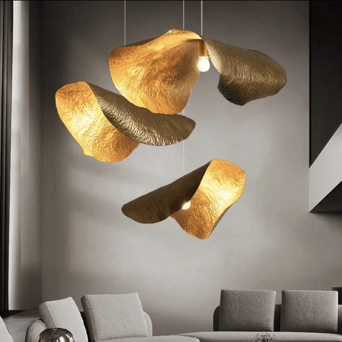Postmodern Withered Leaf Parlor Pendant Lighting Fixture in Brass - Style A/Two curved edges/L17.7"*W11.02"*H7.08"Warm Lightcasivra