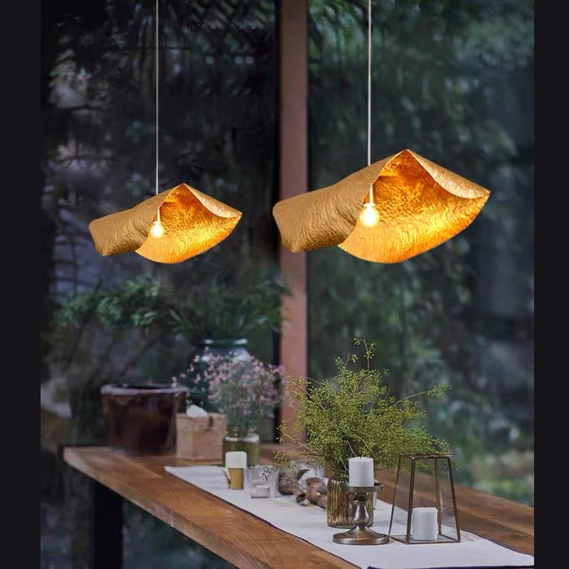Postmodern Withered Leaf Parlor Pendant Lighting Fixture in Brass - Style A/Two curved edges/L17.7"*W11.02"*H7.08"Warm Lightcasivra