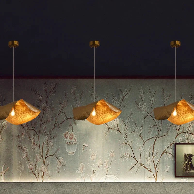 Postmodern Withered Leaf Parlor Pendant Lighting Fixture in Brass - Style A/Two curved edges/L17.7"*W11.02"*H7.08"Warm Lightcasivra