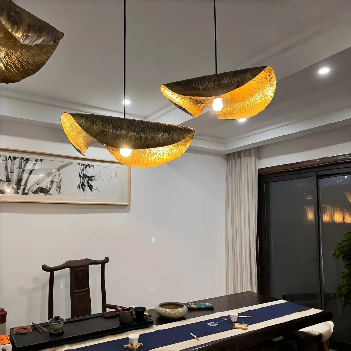 Postmodern Withered Leaf Parlor Pendant Lighting Fixture in Brass - Style A/Two curved edges/L17.7"*W11.02"*H7.08"Warm Lightcasivra