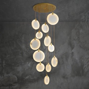 Queenie Alabaster disc Long Round chandelier For Loft - 1-Lightcasivra