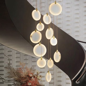 Queenie Alabaster disc Long Round chandelier For Loft - 12-Lights 23"casivra