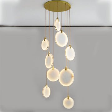 Queenie Alabaster disc Long Round chandelier For Loft - 9-Lights 20"casivra