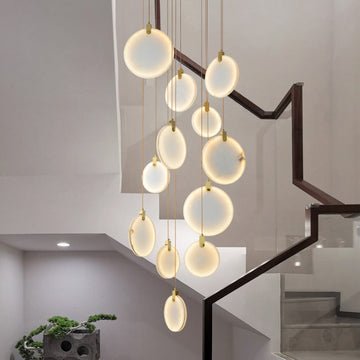 Queenie Alabaster disc Long Round chandelier For Loft - 12-Lights 23"casivra