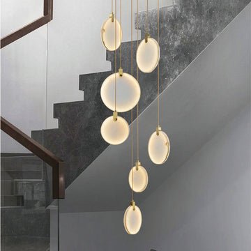 Queenie Alabaster disc Long Round chandelier For Loft - 7-Lights 15"casivra