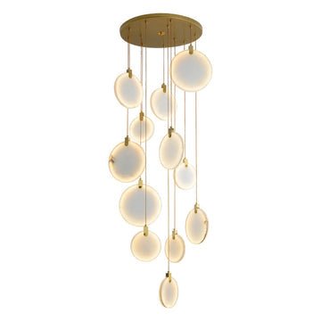 Queenie Alabaster disc Long Round chandelier For Loft - 12-Lights 23"casivra