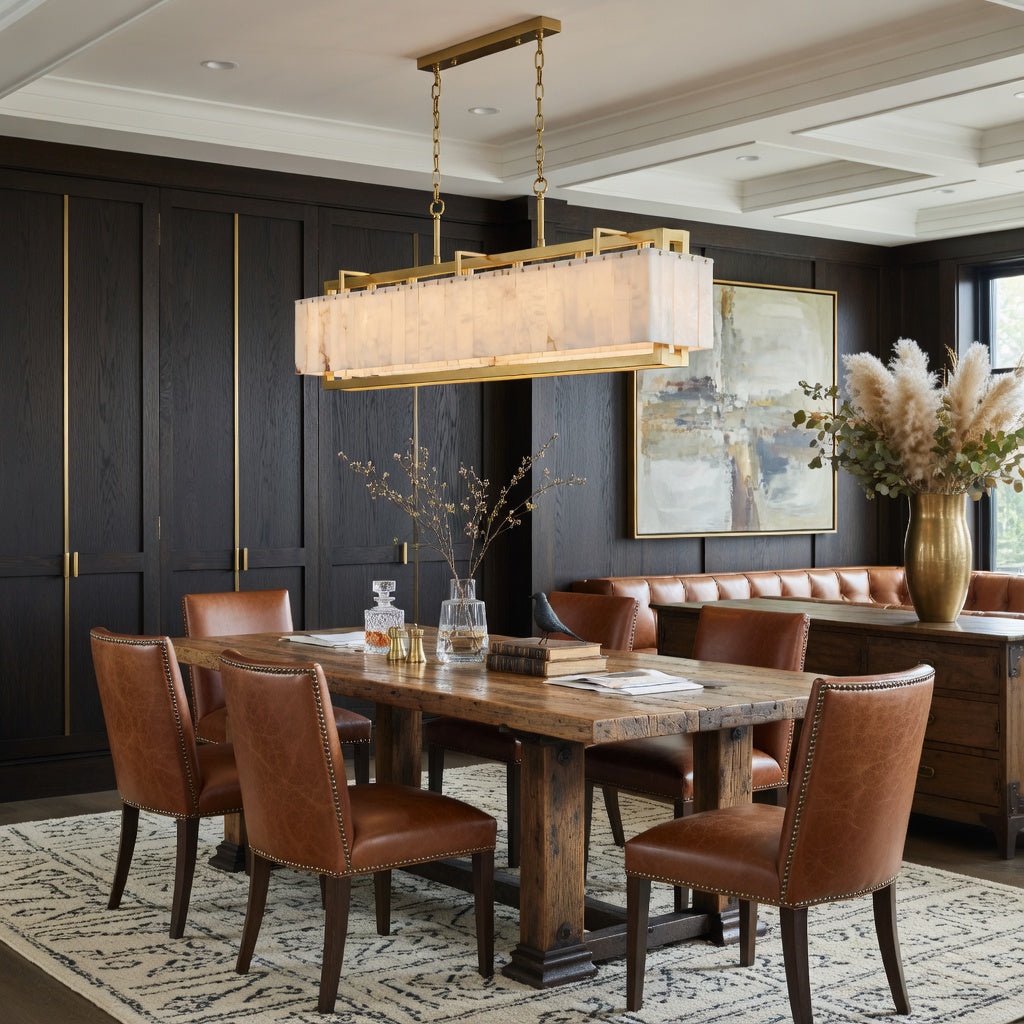 Valente marble and copper modern chandelier full view