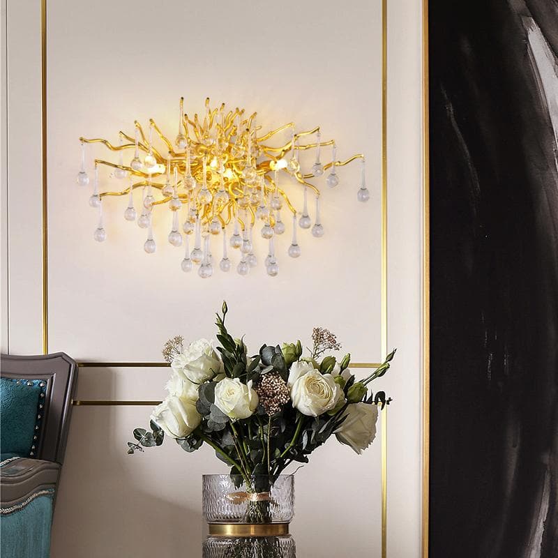 Rain Tree Crystal Teardrop Wall Sconce Gold Diameter 17" - W17" X H12.6"casivra