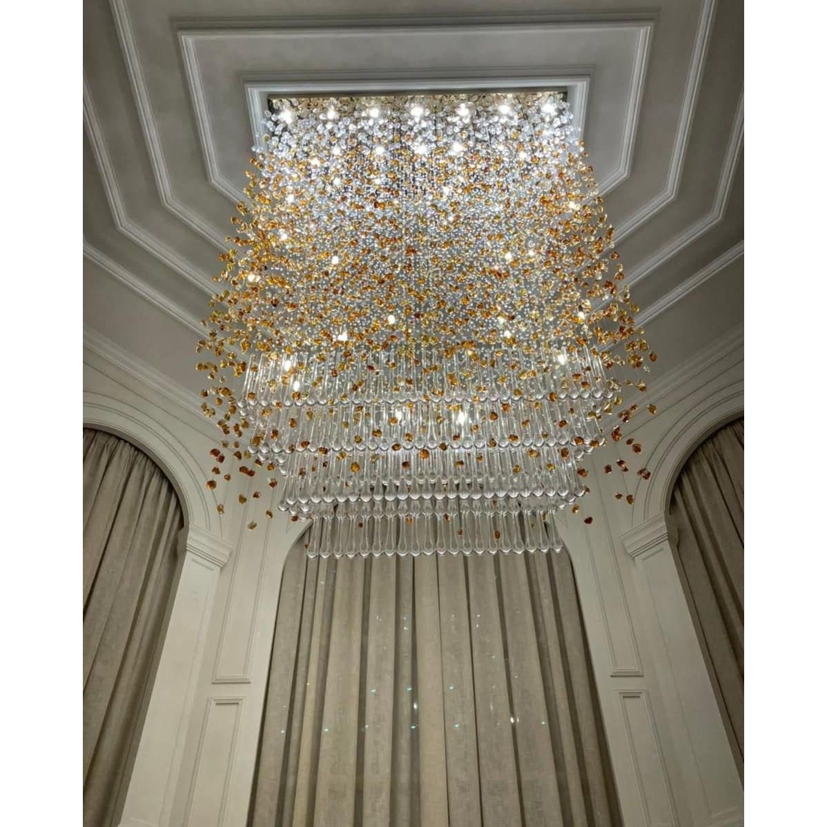 Rainfall Glass Gem Stone Chandelier-Chandelier-casivra-Rectangle : 72”w x 45”d x 108”h-casivra