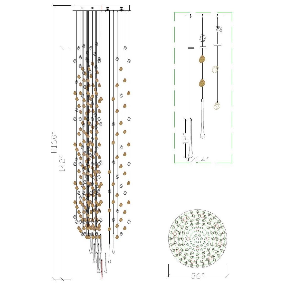 Rainfall Glass Gem Stone Chandelier-Chandelier-casivra-Round : 36"w x 168"h (with teardrops)-casivra