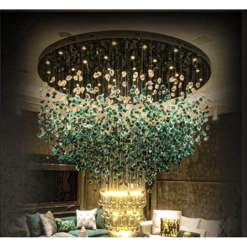 Rainfall Glass Gem Stone Chandelier-Chandelier-casivra-Rectangle : 60”w x 40”d x 100”h-casivra