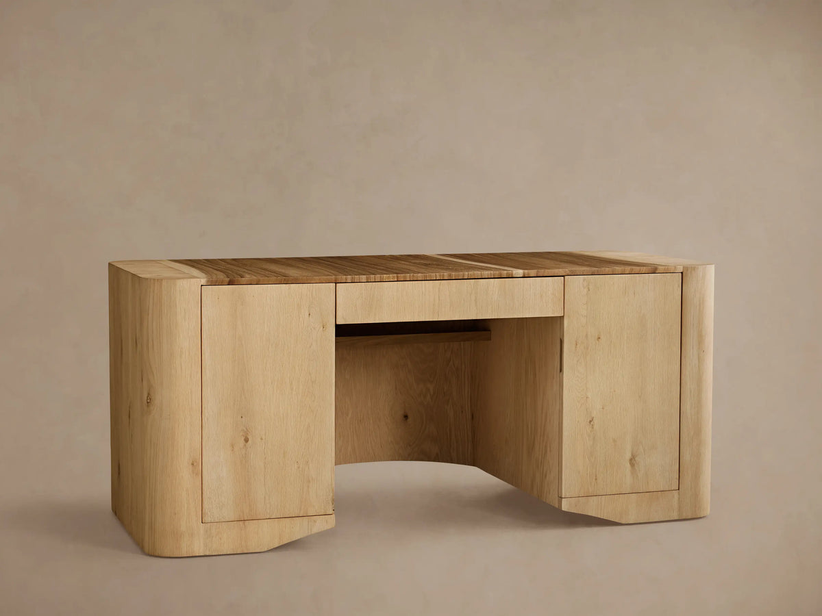 Ramiro Executive Desk in American Oak with Guanacaste Inlays and Storage