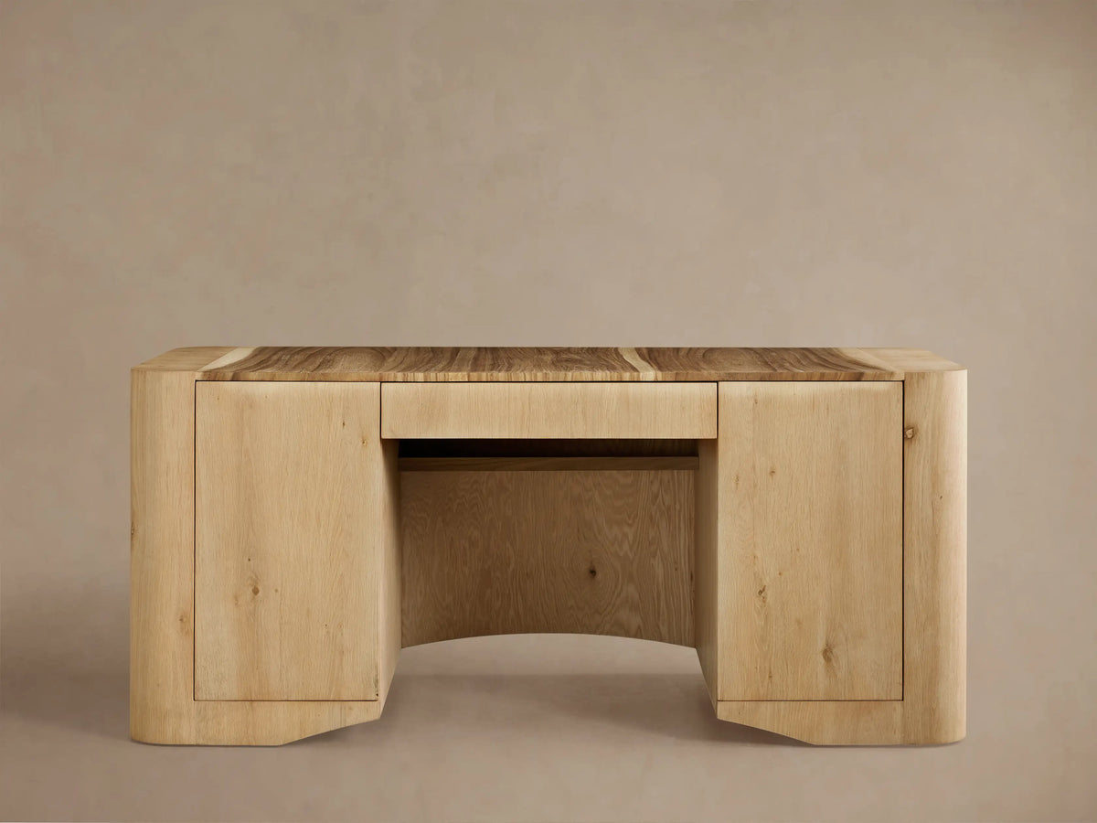 Ramiro Executive Desk in American Oak with Guanacaste Inlays and Storage