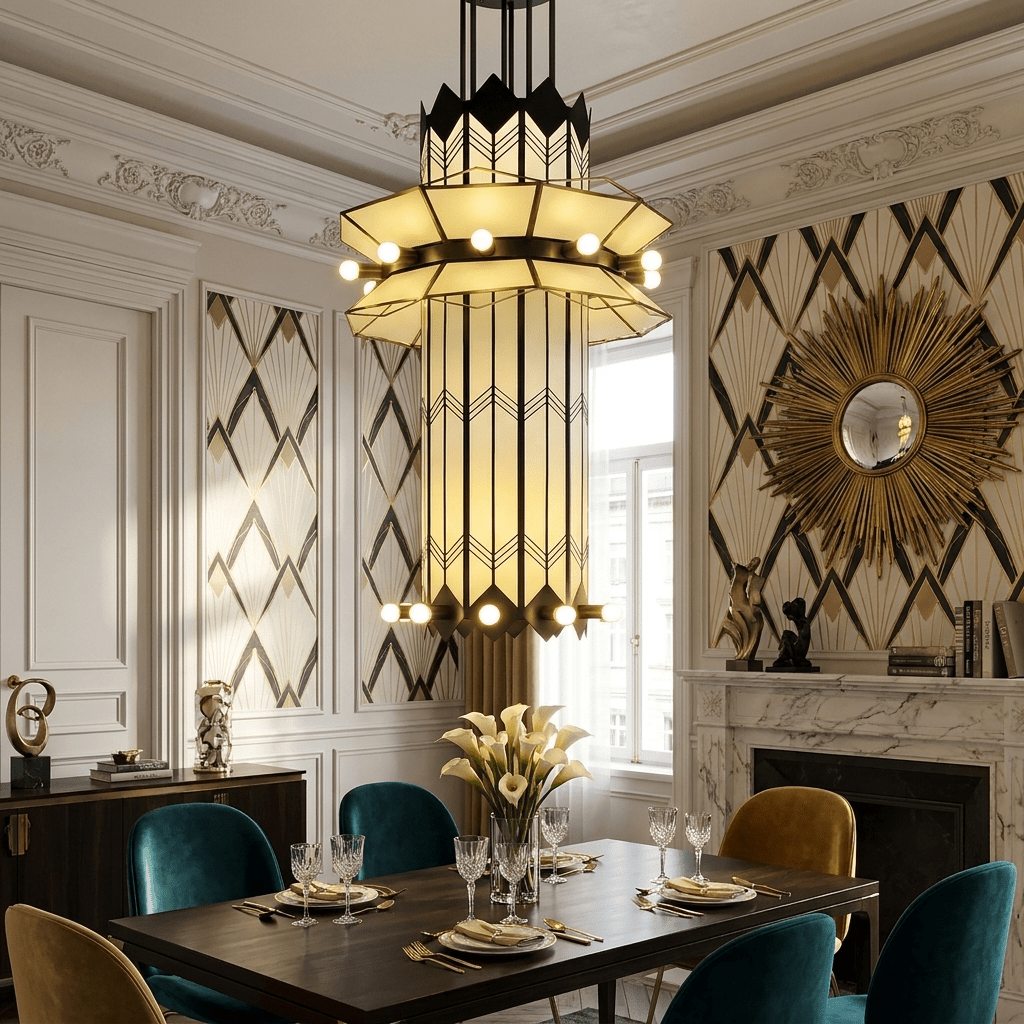 Rayonne Art Deco Chandelier - Ø 35.4″ × H 72″Black & Whitecasivra