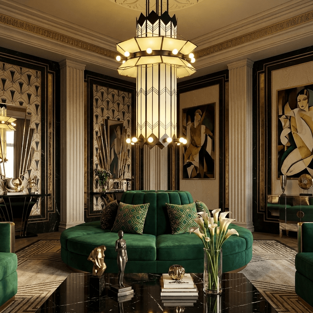 Rayonne Art Deco Chandelier - Ø 35.4″ × H 72″Black & Whitecasivra