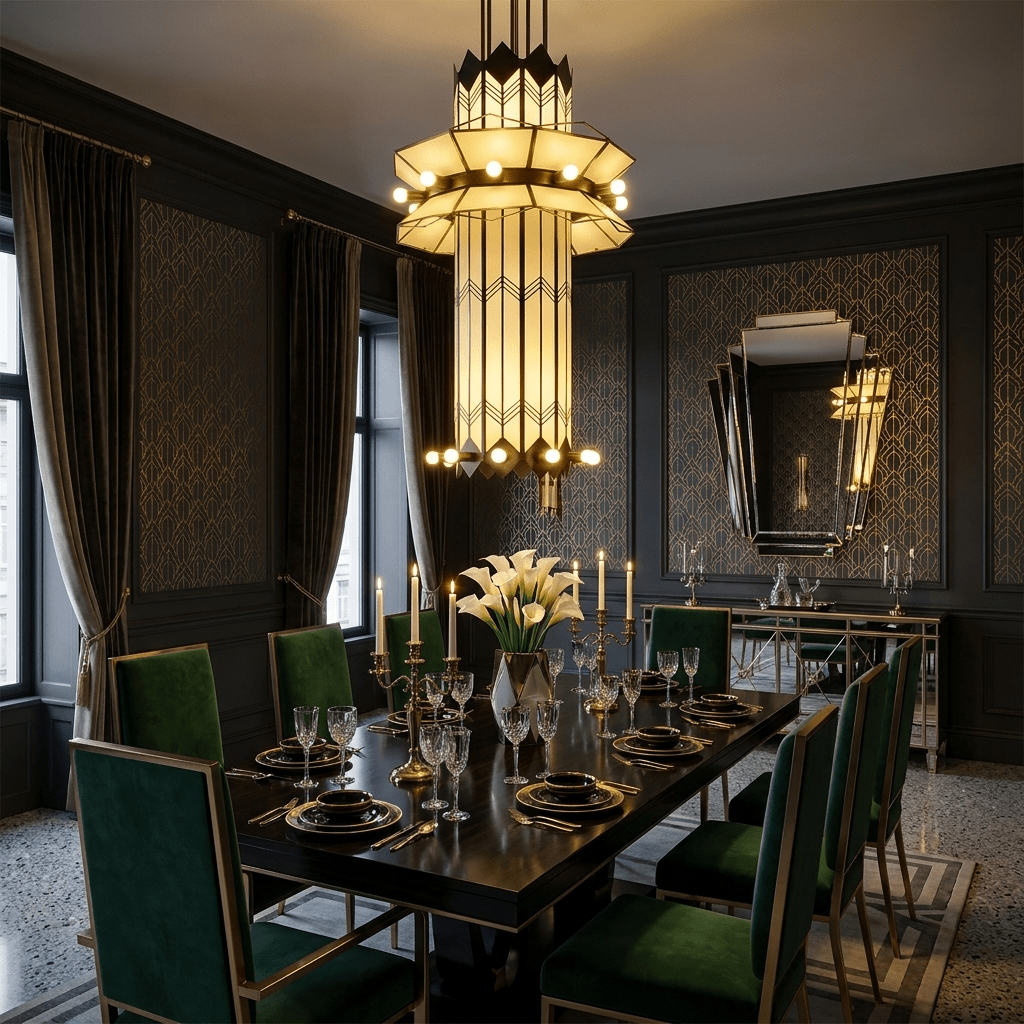 Rayonne Art Deco Chandelier - Ø 35.4″ × H 72″Black & Whitecasivra