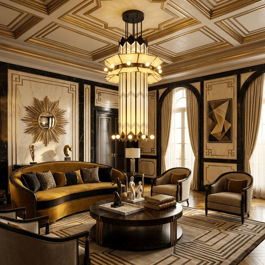 Rayonne Art Deco Chandelier - Ø 35.4″ × H 72″Black & Whitecasivra