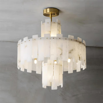 Regina Alabaster Round Chandelier - 23.6" x H 26.7" / Dia 60cm x H 68cmBrass & White Alabastercasivra
