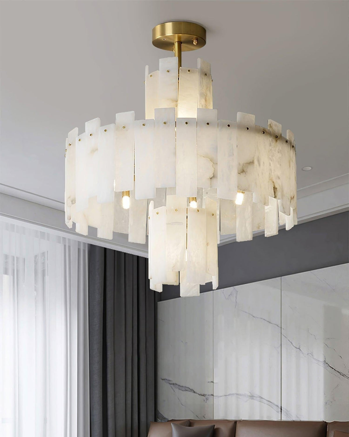Regina Alabaster Round Chandelier - 23.6" x H 26.7" / Dia 60cm x H 68cmBrass & White Alabastercasivra