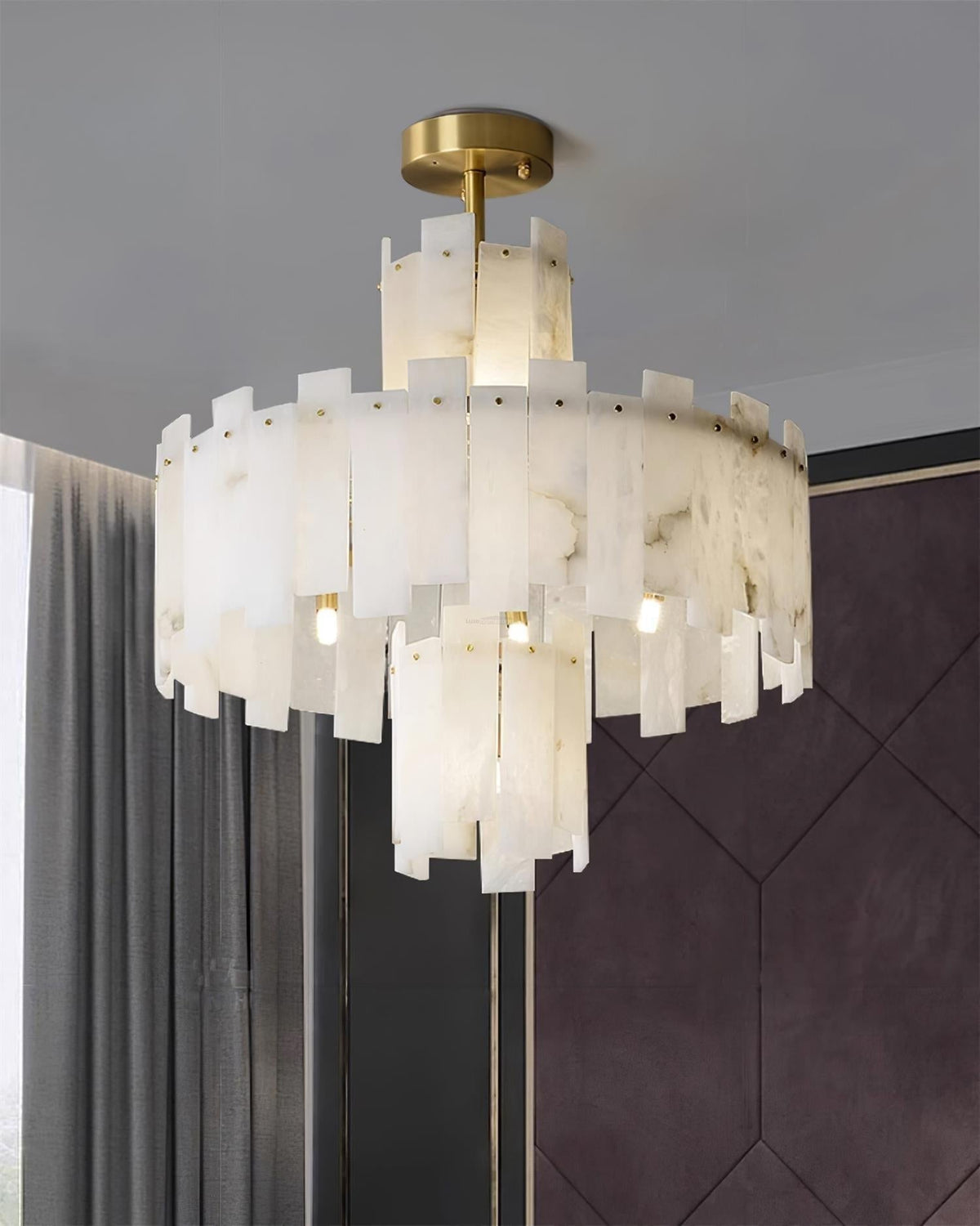 Regina Alabaster Round Chandelier - 23.6" x H 26.7" / Dia 60cm x H 68cmBrass & White Alabastercasivra