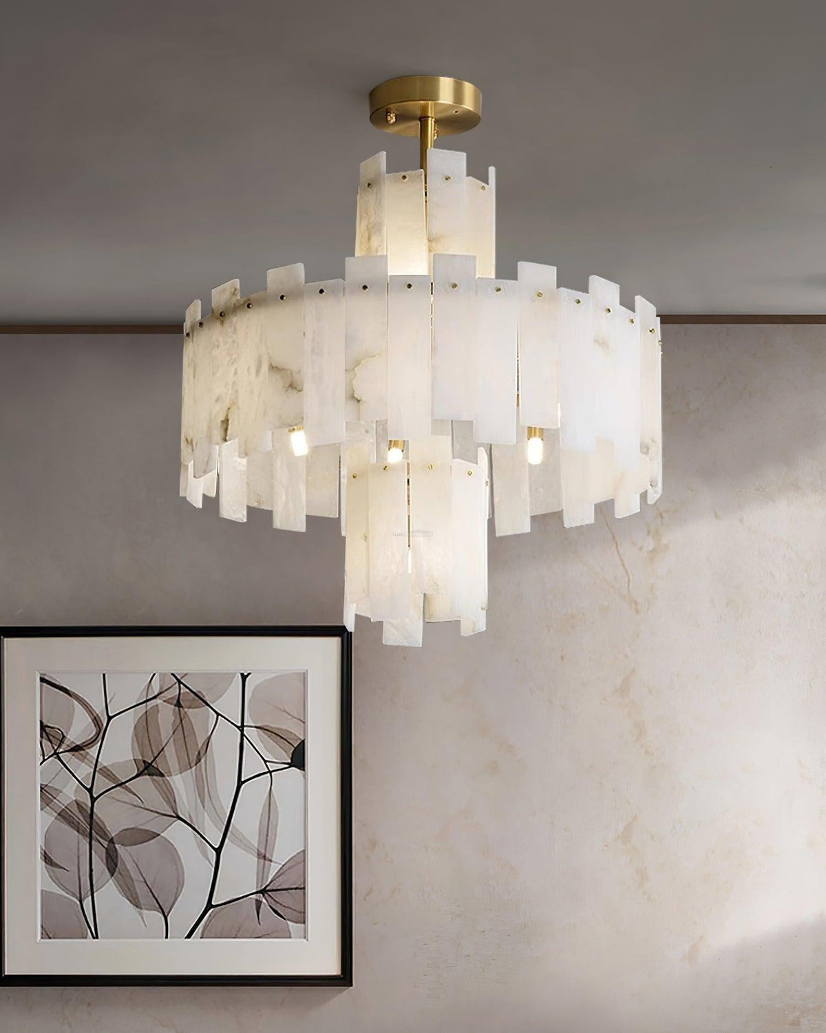 Regina Alabaster Round Chandelier - 23.6" x H 26.7" / Dia 60cm x H 68cmBrass & White Alabastercasivra