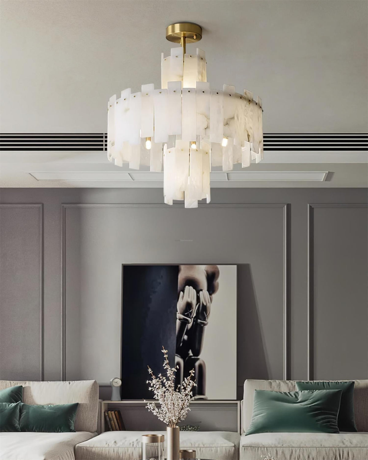 Regina Alabaster Round Chandelier - 23.6" x H 26.7" / Dia 60cm x H 68cmBrass & White Alabastercasivra