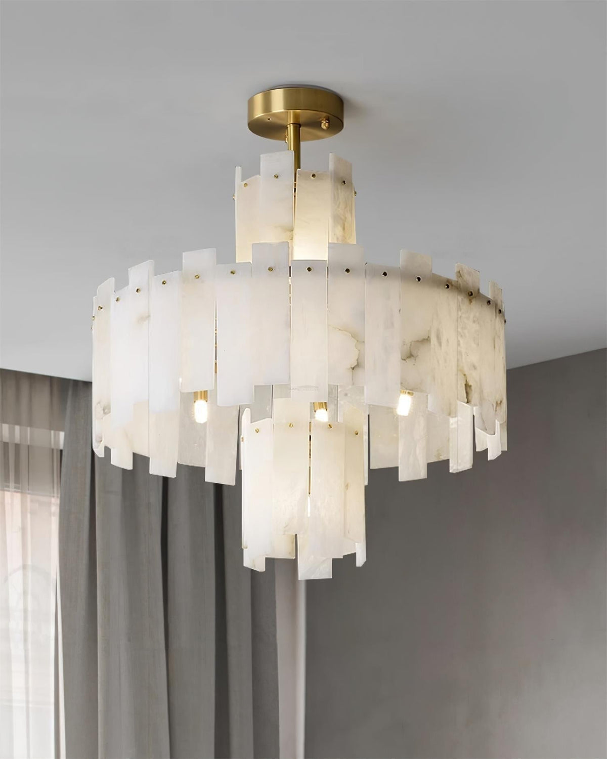 Regina Alabaster Round Chandelier - 23.6" x H 26.7" / Dia 60cm x H 68cmBrass & White Alabastercasivra