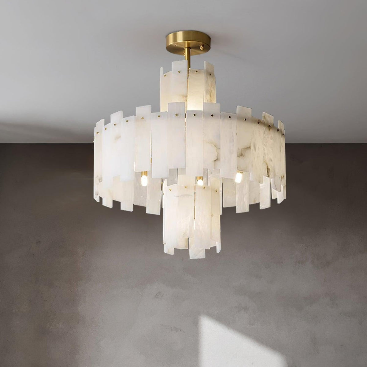 Regina Alabaster Round Chandelier - 23.6" x H 26.7" / Dia 60cm x H 68cmBrass & White Alabastercasivra