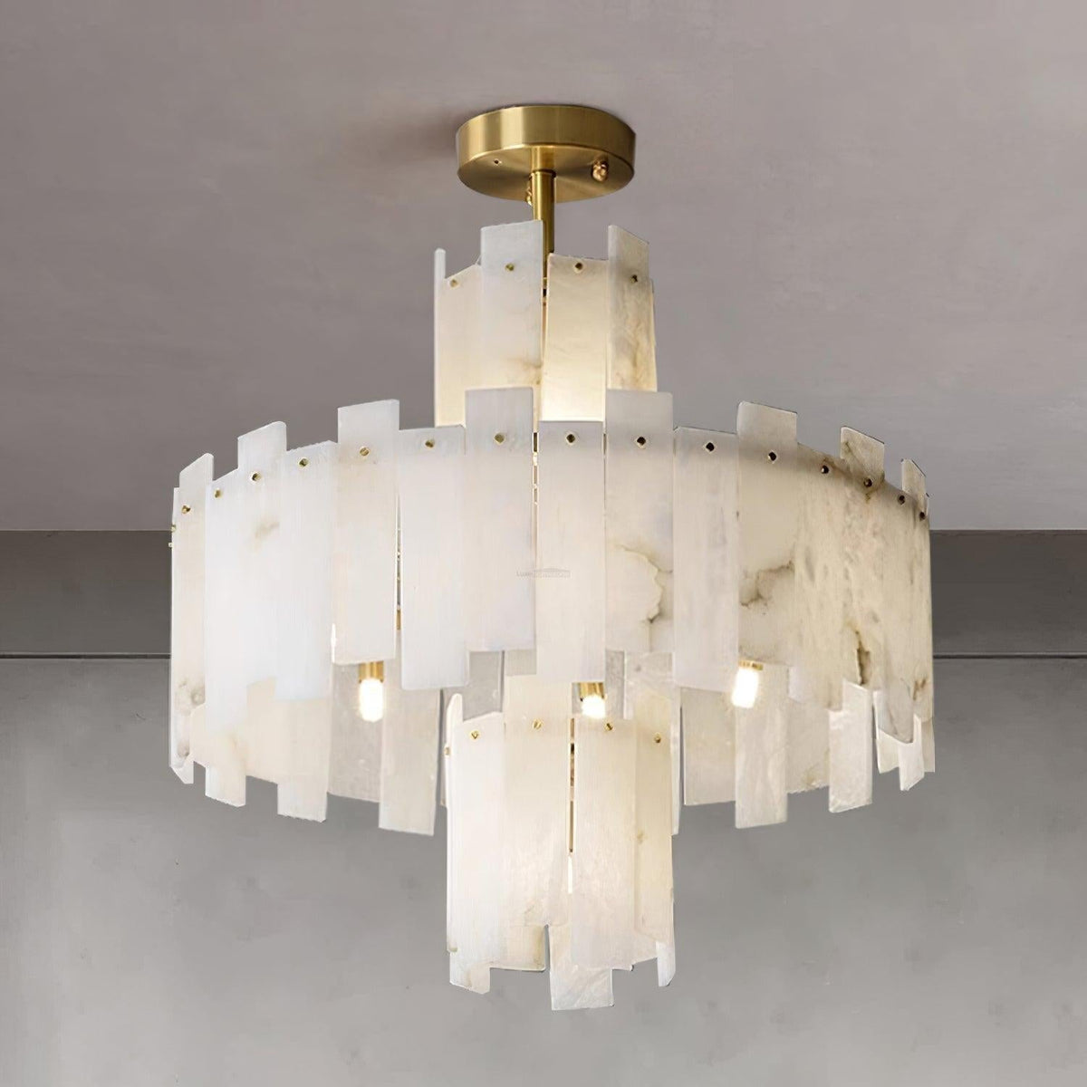 Regina Alabaster Round Chandelier - 23.6" x H 26.7" / Dia 60cm x H 68cmBrass & White Alabastercasivra