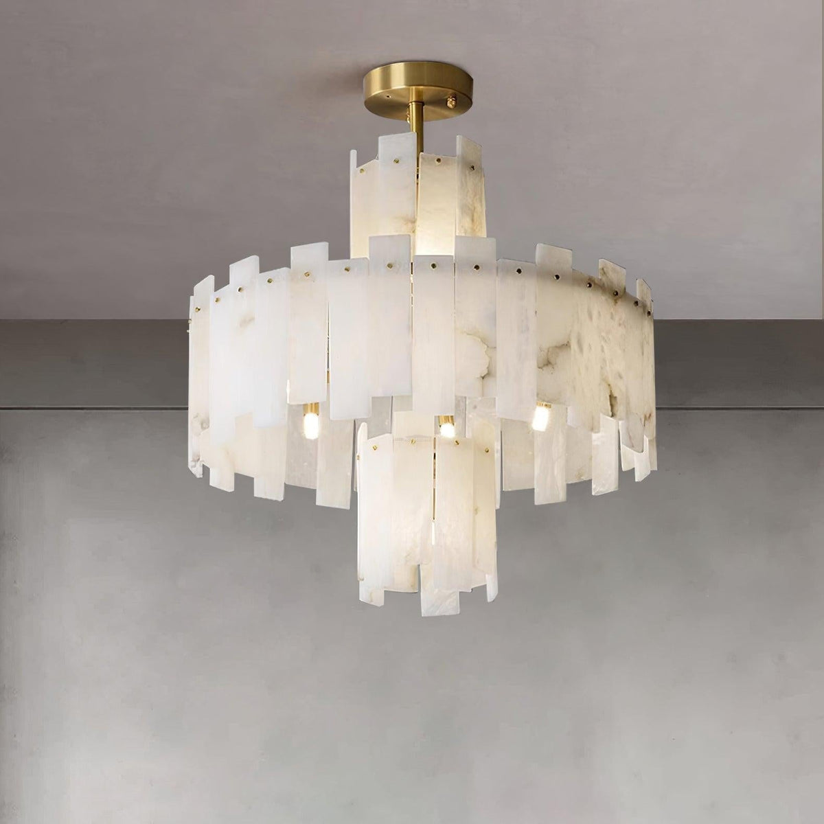 Regina Alabaster Round Chandelier - 23.6" x H 26.7" / Dia 60cm x H 68cmBrass & White Alabastercasivra